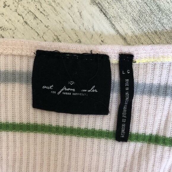 Urban Outfitters Out From Under Top Large Striped Ribbed Wrap V Neck Long Sleeve - Picture 6 of 7